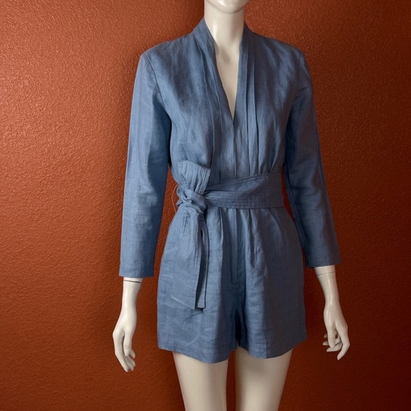 Karina Grimaldi Blue Linen Romper Women's Robe Size Small - Picture 3 of 12